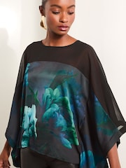 Lipsy Blue Chiffon Yoke Floral Cape Top - Image 2 of 4