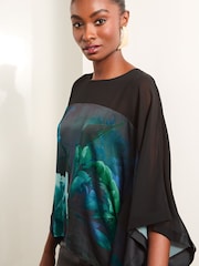 Lipsy Blue Chiffon Yoke Floral Cape Top - Image 4 of 4