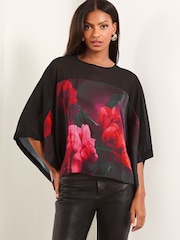 Lipsy Red Chiffon Yoke Floral Cape Top - Image 1 of 4