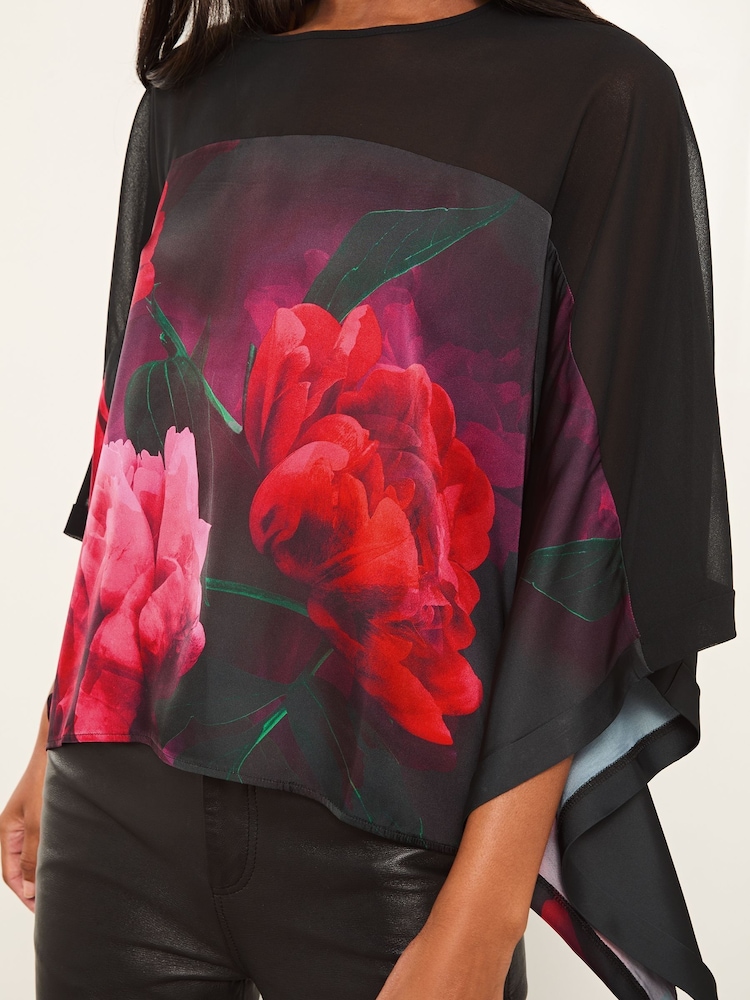 Lipsy Red Chiffon Yoke Floral Cape Top - Image 2 of 4