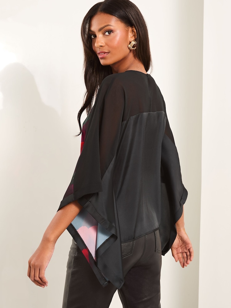 Lipsy Red Chiffon Yoke Floral Cape Top - Image 4 of 4