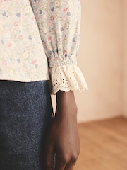 Cath Kidston Blue Ditsy 100% Cotton Broderie Blouse - Image 4 of 8