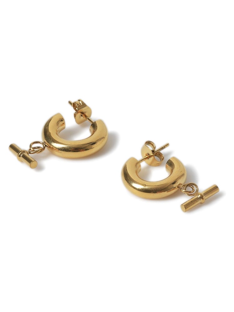 Aela Gold Tone Waterproof Stainless Steel T-Bar Earrings - Image 2 of 2