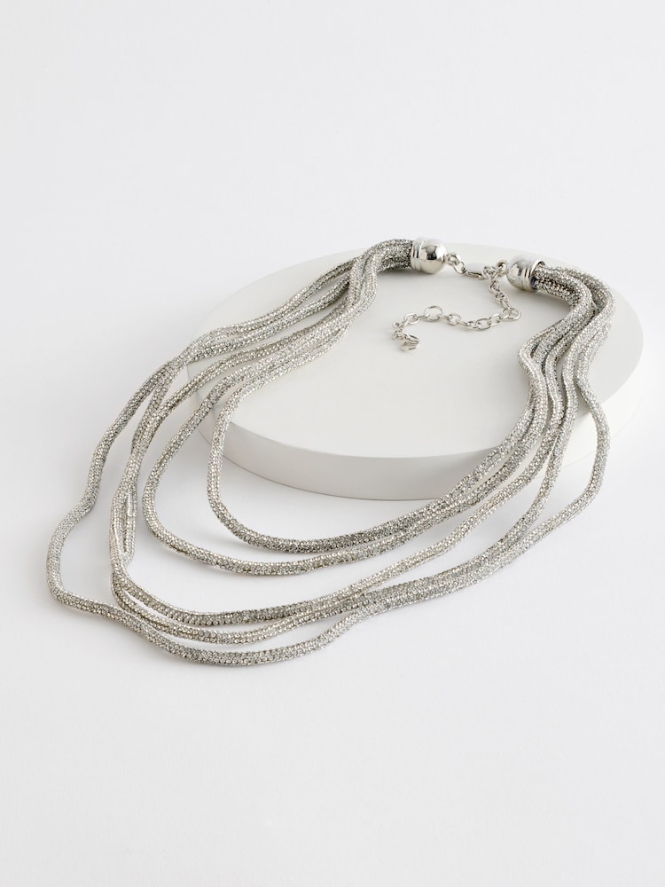 Aela Silver Tone Rhinestone Tube Multirow Necklace - Image 1 of 1