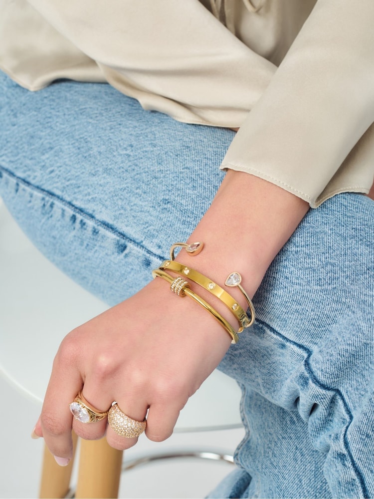 Aela Gold Tone Waterproof Stainless Steel Pave Bangle - Image 1 of 4