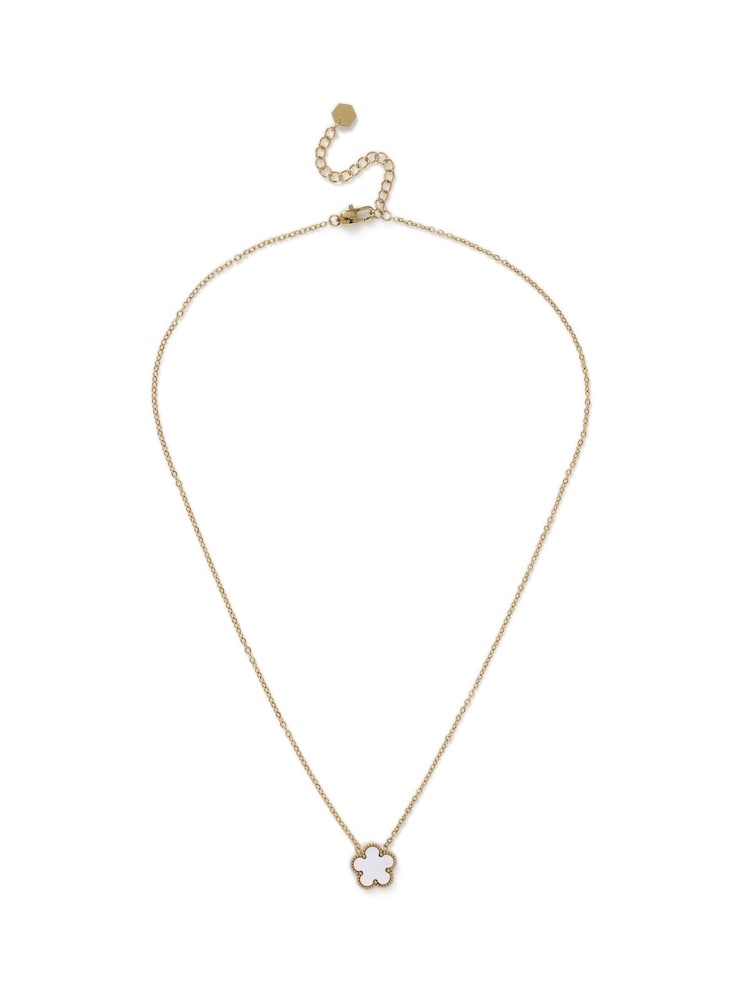 Aela Gold Tone Waterproof Stainless Steel Mother Of Pearl Flower Necklace - Image 1 of 2