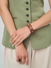 Aela Leather Look Wrist Cuff Brown Bracelet - Image 1 of 5