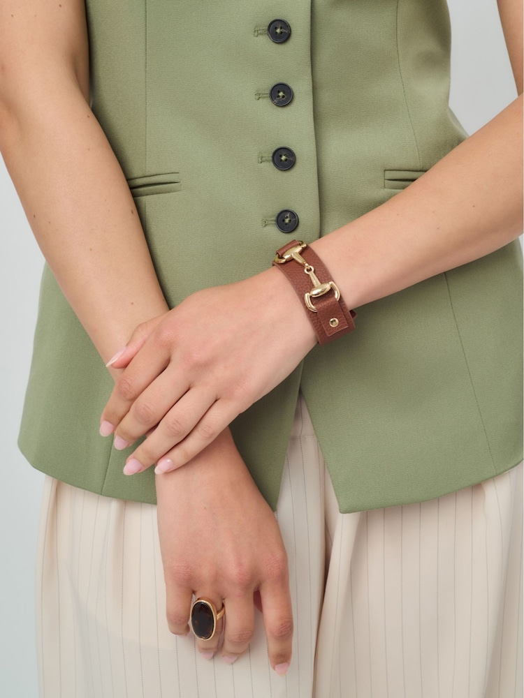 Aela Leather Look Wrist Cuff Brown Bracelet - Image 1 of 5