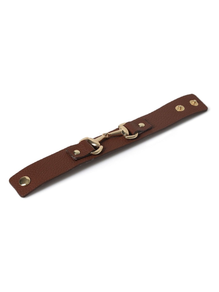 Aela Leather Look Wrist Cuff Brown Bracelet - Image 5 of 5