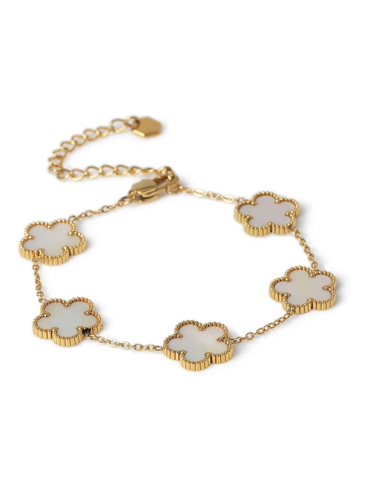 Aela Gold Tone Waterproof Stainless Steel Mother Of Pearl Flower Bracelet - Image 4 of 4
