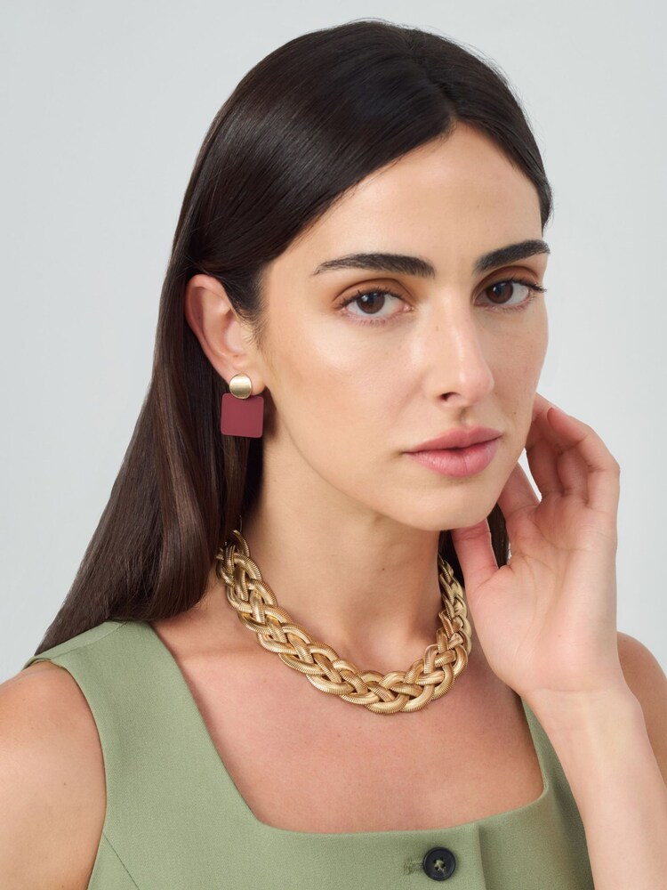 Aela Burgundy Red Square Powdercoat Drop Earrings - Image 1 of 4