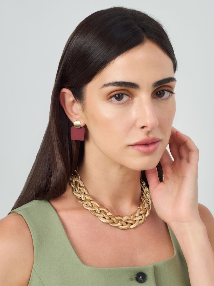 Aela Burgundy Red Square Powdercoat Drop Earrings - Image 1 of 4 Aela Burgundy Red Square Powdercoat Drop Earrings - Image 1 of 4