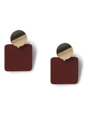 Aela Burgundy Red Square Powdercoat Drop Earrings - Image 3 of 4