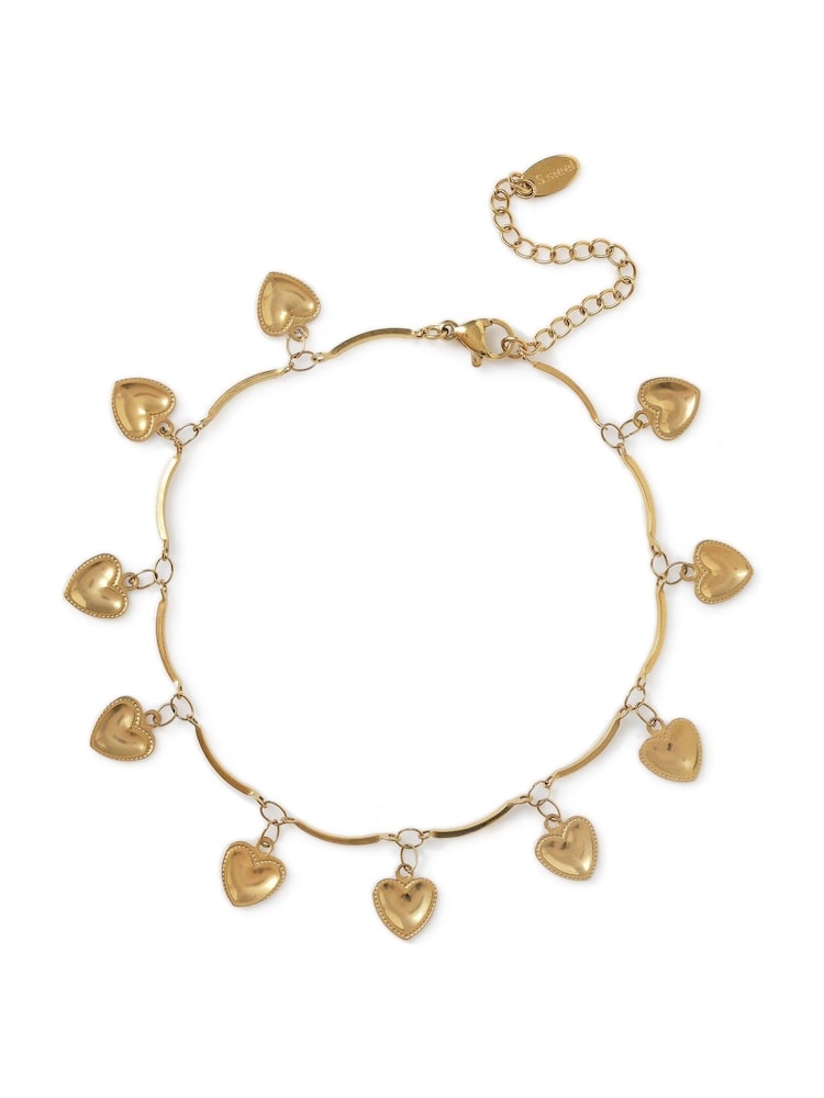 Aela Gold Tone Waterproof Stainless Steel Heart Anklet - Image 2 of 3