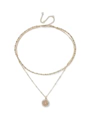 Aela Gold Tone Diamond Simulants Multi Row Coin Pendant Necklace - Image 1 of 2