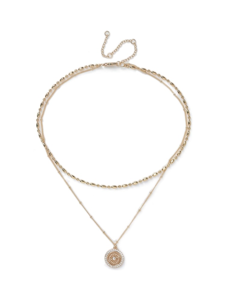 Aela Gold Tone Diamond Simulants Multi Row Coin Pendant Necklace - Image 1 of 2