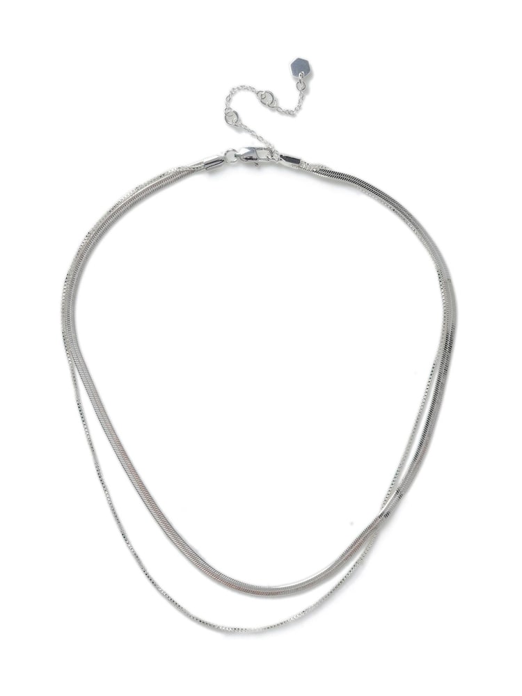 Aela Silver Tone Waterproof Stainless Steel 2 Row Snake Chain Necklace - Image 1 of 2