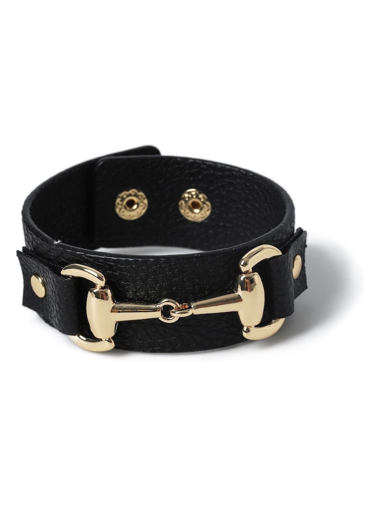 Aela Leather Look Cuff Black Bracelet - Image 1 of 3