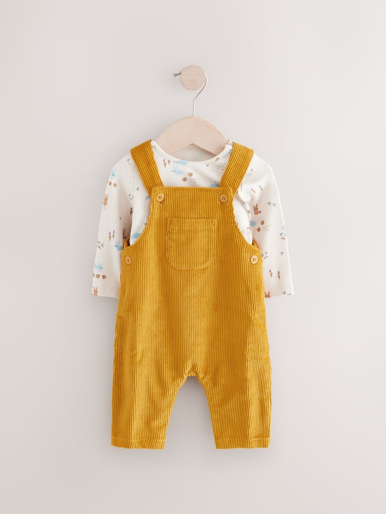 Tan Brown 100% Cotton Corduroy Dungaree Set 2 Piece - Image 1 of 5