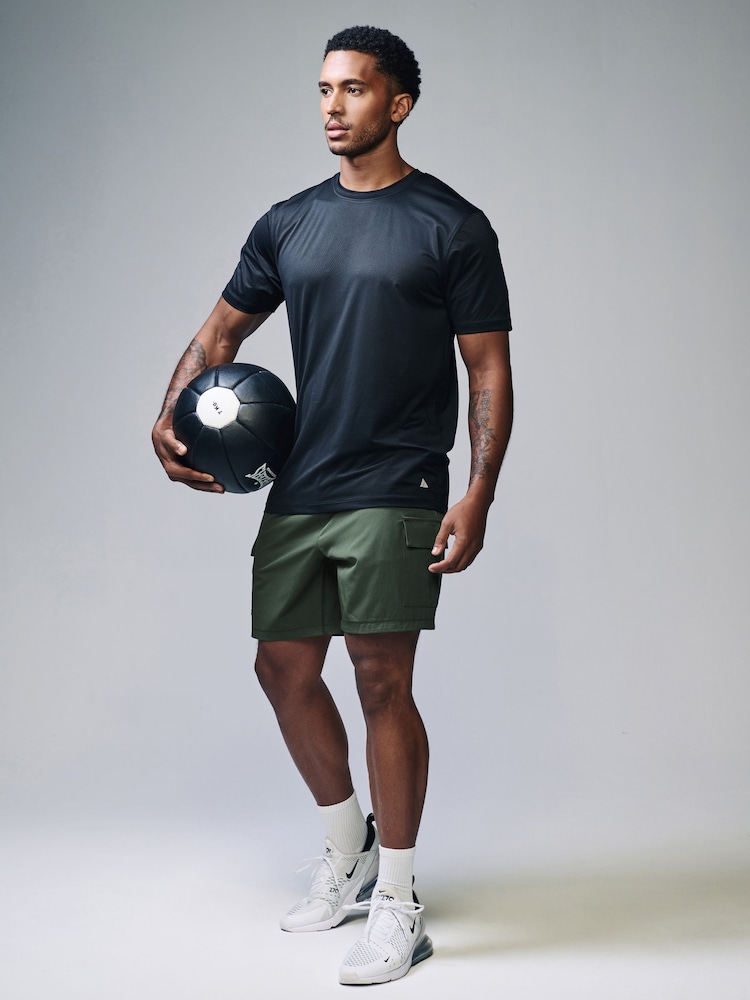 Khaki Green Active Cargo Gym Training Shorts - Image 3 of 10