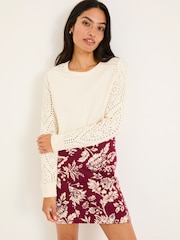 FatFace Ivory Broderie Crew 100% Cotton Sweatshirt - Image 1 of 9