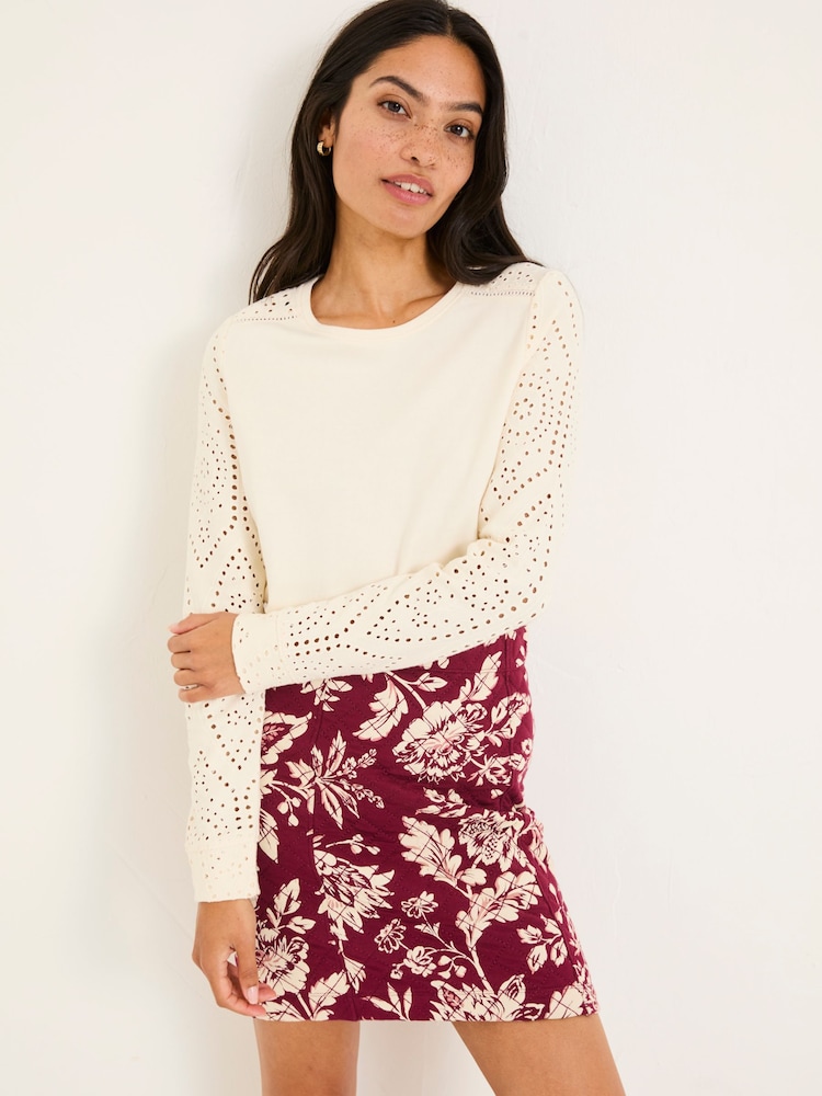 FatFace Ivory Broderie Crew 100% Cotton Sweatshirt - Image 1 of 9