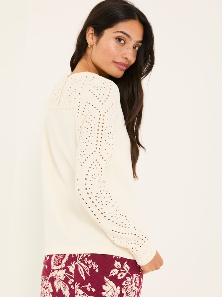 FatFace Ivory Broderie Crew 100% Cotton Sweatshirt - Image 2 of 9
