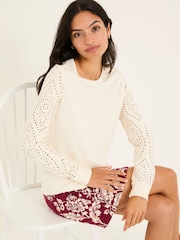FatFace Ivory Broderie Crew 100% Cotton Sweatshirt - Image 3 of 9