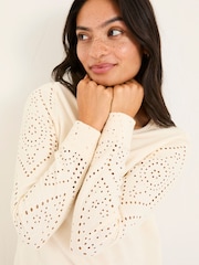 FatFace Ivory Broderie Crew 100% Cotton Sweatshirt - Image 4 of 9