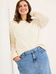 FatFace Ivory Broderie Crew 100% Cotton Sweatshirt - Image 5 of 9