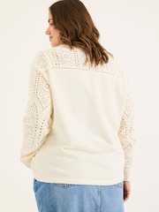 FatFace Ivory Broderie Crew 100% Cotton Sweatshirt - Image 6 of 9