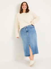 FatFace Ivory Broderie Crew 100% Cotton Sweatshirt - Image 7 of 9