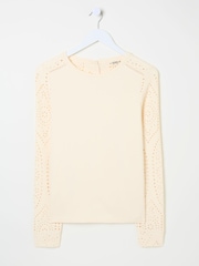 FatFace Ivory Broderie Crew 100% Cotton Sweatshirt - Image 9 of 9