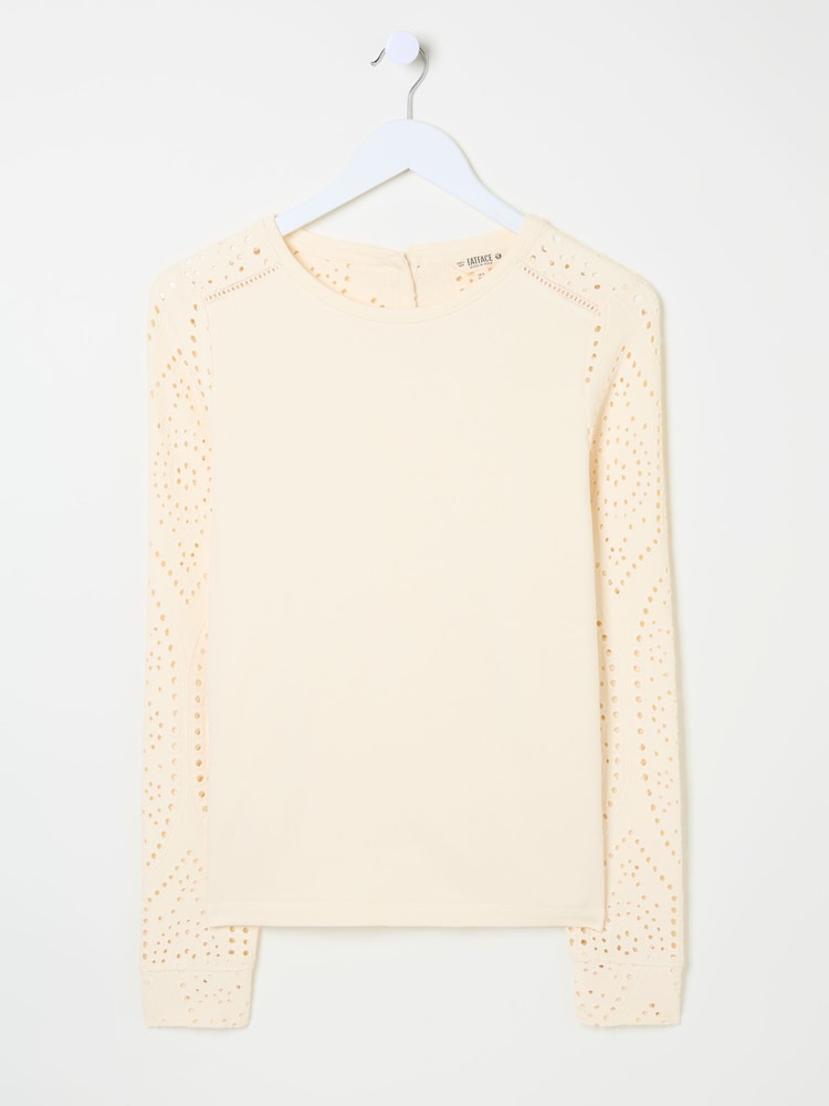 FatFace Ivory Broderie Crew 100% Cotton Sweatshirt - Image 9 of 9