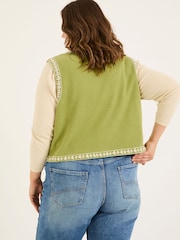 FatFace Olive Green 100% Cotton Embroidered Jersey Waistcoat - Image 6 of 9