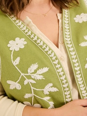 FatFace Olive Green 100% Cotton Embroidered Jersey Waistcoat - Image 7 of 9