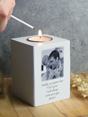 Personalised Photo Upload White Wooden Tea Light Candle Holder by PMC - Image 3 of 3