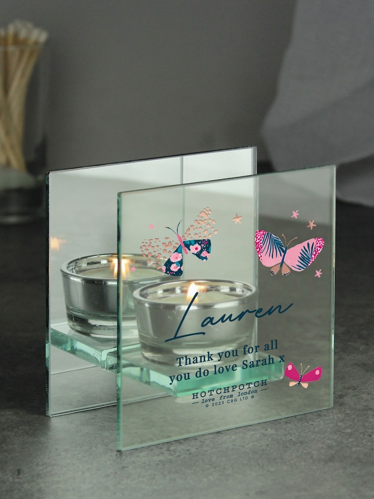 Natural Personalised Butterfly Mirrored Tea Light Candle Holder by PMC - Image 2 of 3