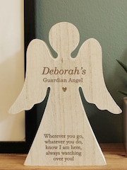 Personalised Rustic Wooden Angel Brown Decoration by PMC - Image 1 of 4