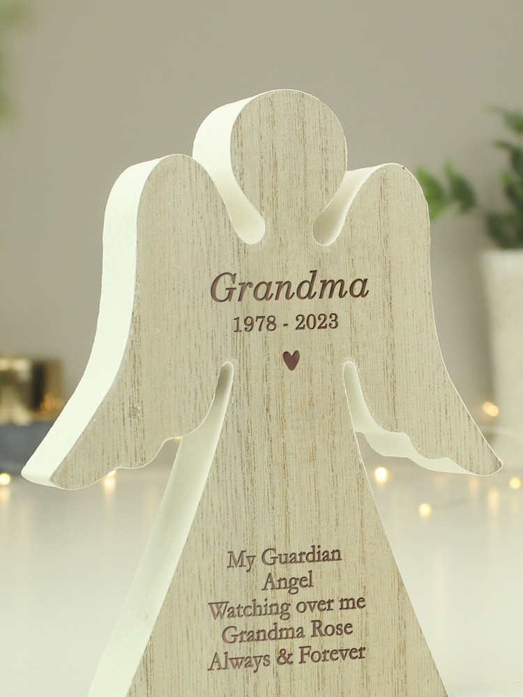 Personalised Rustic Wooden Angel Brown Decoration by PMC - Image 2 of 4