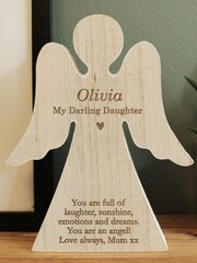 Personalised Rustic Wooden Angel Brown Decoration by PMC - Image 3 of 4