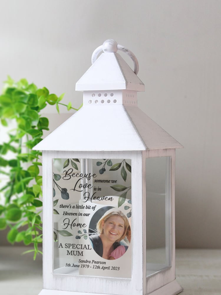 Personalised Botanical Memorial Photo Upload White Lantern by PMC - Image 1 of 3