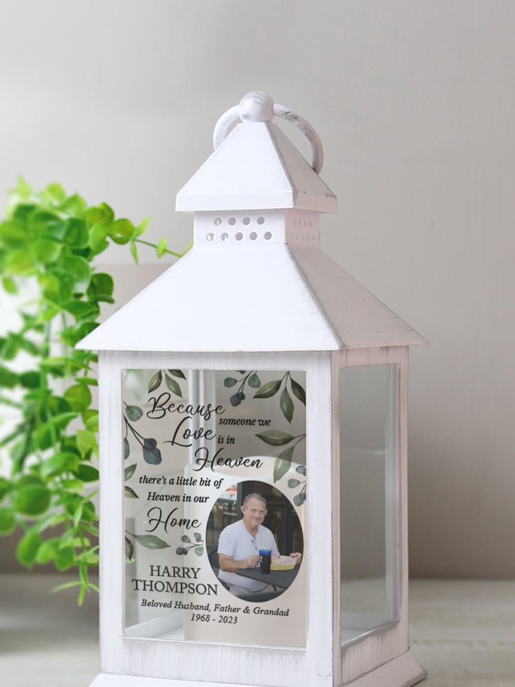 Personalised Botanical Memorial Photo Upload White Lantern by PMC - Image 3 of 3