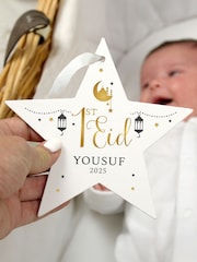 Natural Personalised 1st Eid Wooden Star Decoration by PMC - Image 1 of 3