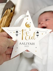 Natural Personalised 1st Eid Wooden Star Decoration by PMC - Image 2 of 3