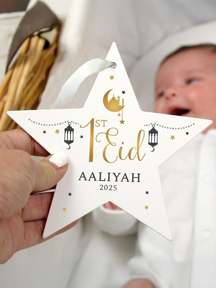 Natural Personalised 1st Eid Wooden Star Decoration by PMC - Image 2 of 3