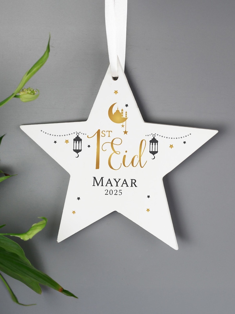 Natural Personalised 1st Eid Wooden Star Decoration by PMC - Image 3 of 3