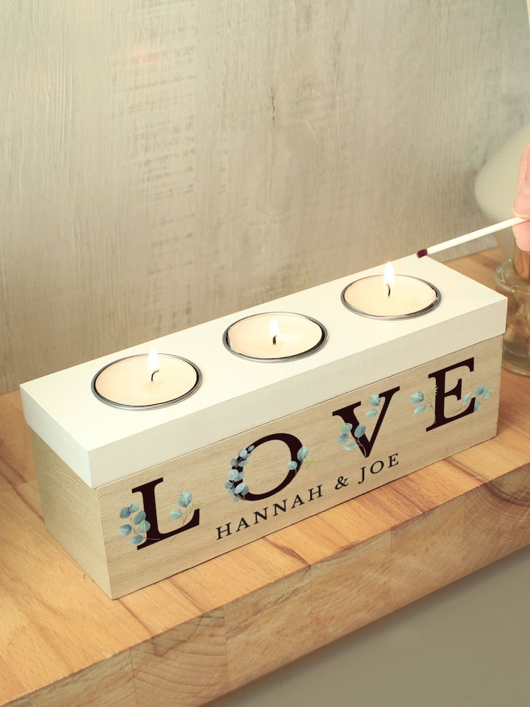 Personalised LOVE Triple Tealight Candle Holder & Storage Box by PMC - Image 1 of 3