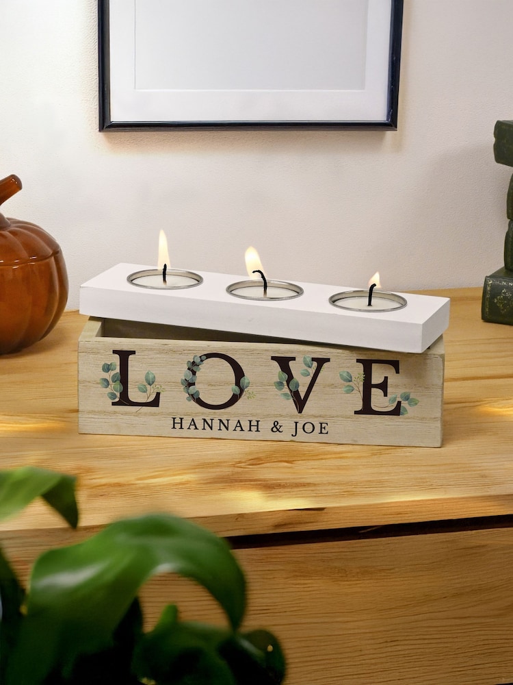 Personalised LOVE Triple Tealight Candle Holder & Storage Box by PMC - Image 3 of 3 Personalised LOVE Triple Tealight Candle Holder & Storage Box by PMC - Image 3 of 3