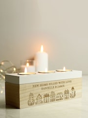 Personalised New Home Wooden Tea Light Candle Holder & Storage Box by PMC - Image 1 of 3